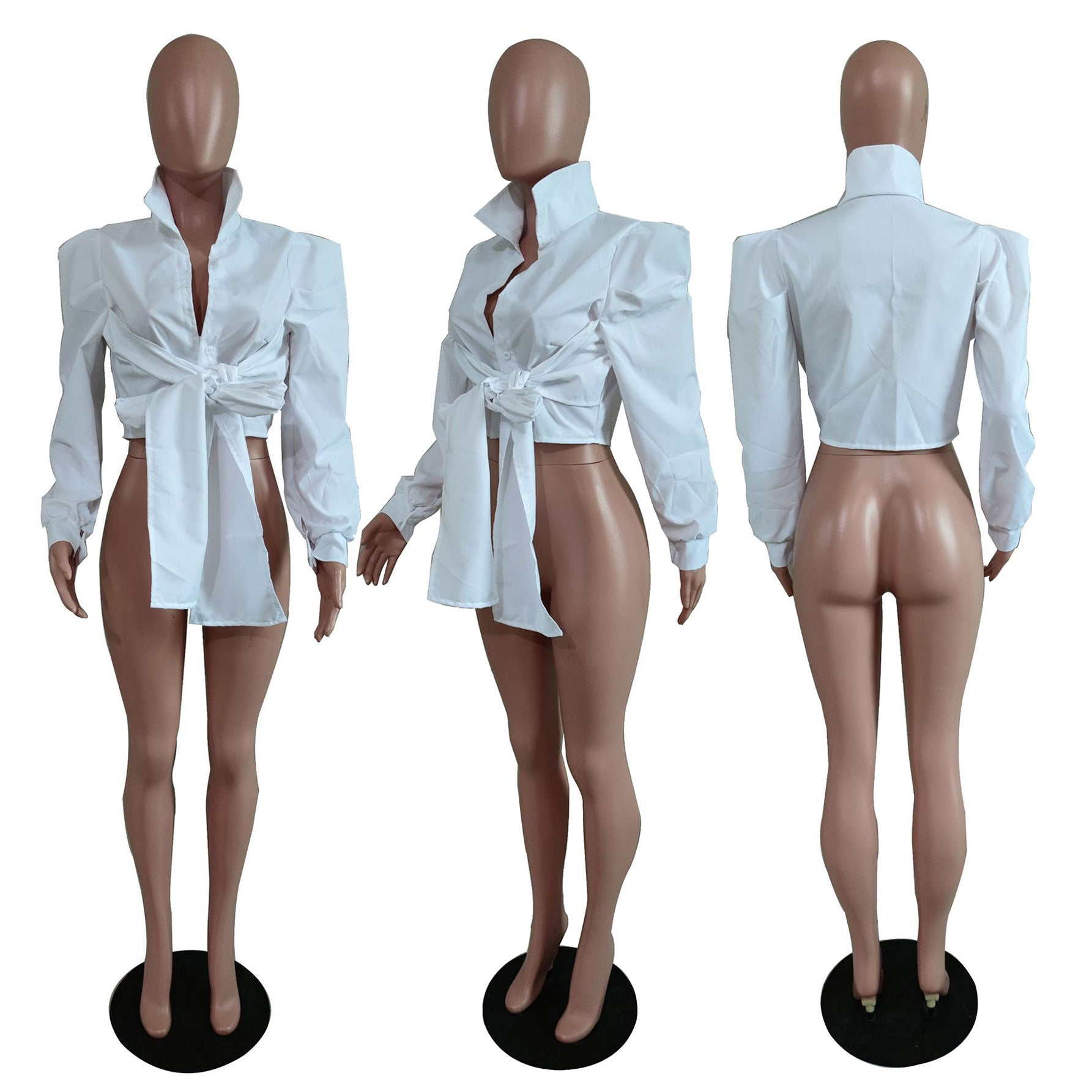 Women's Sexy Lace-Up Padded Shoulder Shirt 7