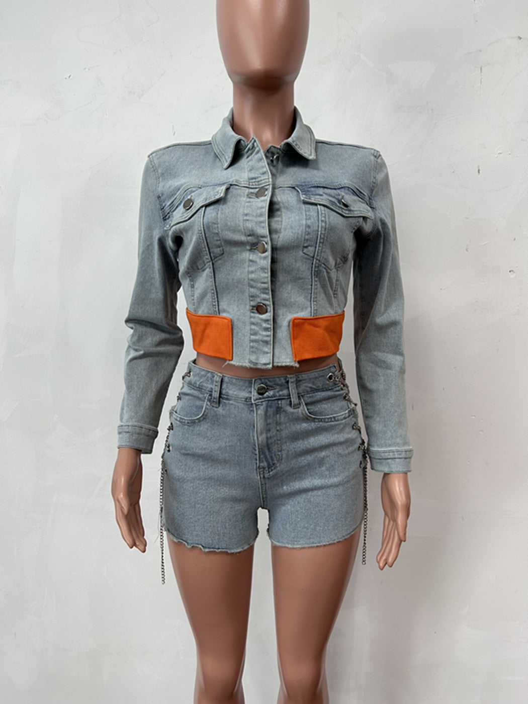 Fashionable Denim Suit Casual Denim Jacket Shorts Set 13