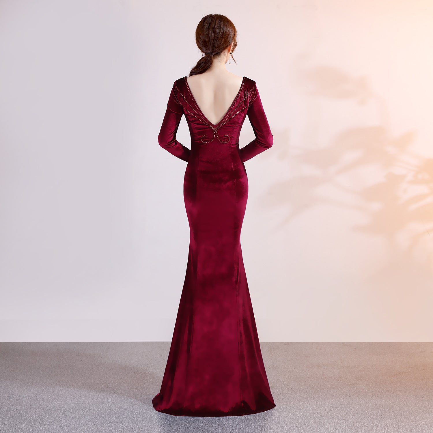 Women Long-Sleeved Velvet Evening Dress Formal Party Autumn And Winter Long Fishtail Party Dress 18