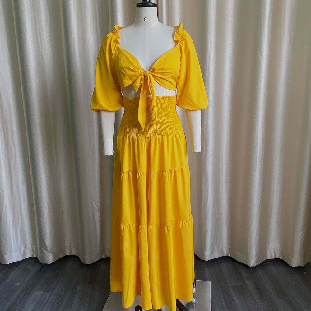 Women Spring Casual V-neck Sleeveless High Waist Solid Cascading Ruffle Loose Plus Size Two Piece Pants Set 11