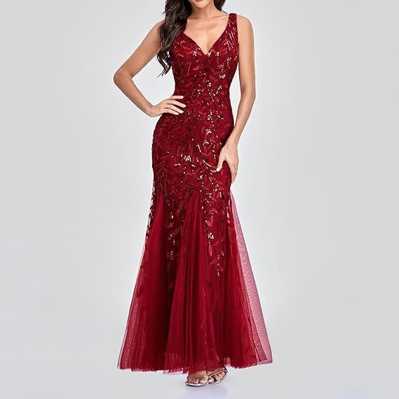 Women summer sequin v-neck evening dress 4
