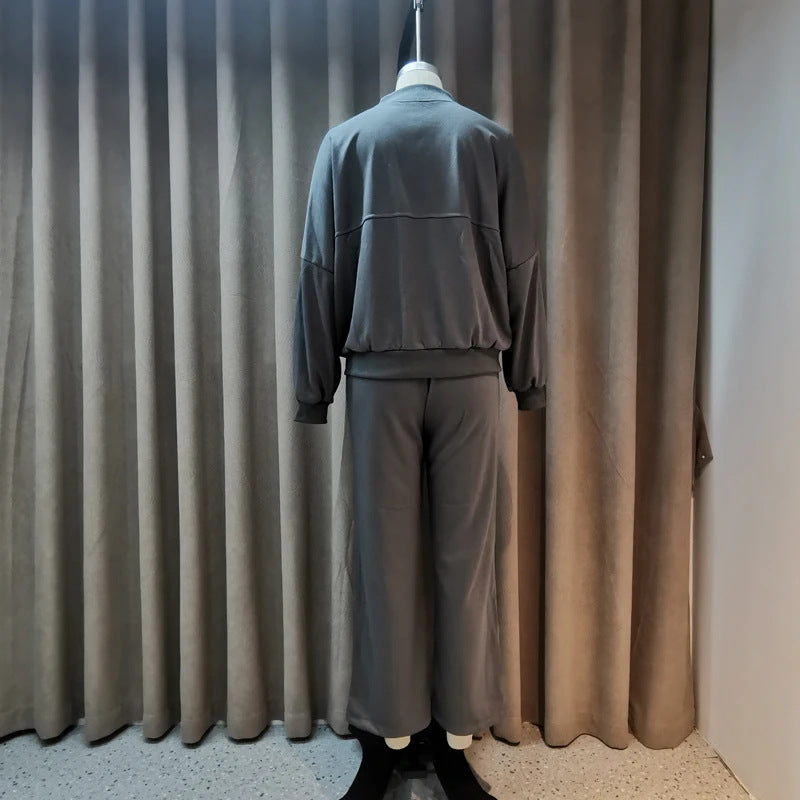 Autumn solid color zipper loose top Casual trousers set 11