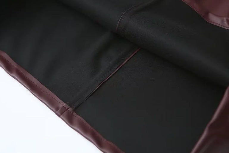 Women's Turndown Collar Button Pu Jacket Mini Skirt Two-Piece Set 19