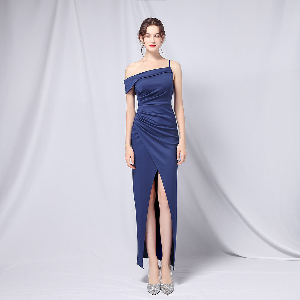 Summer Formal One-Shoulder Strap Irregular Long Evening Dress 6