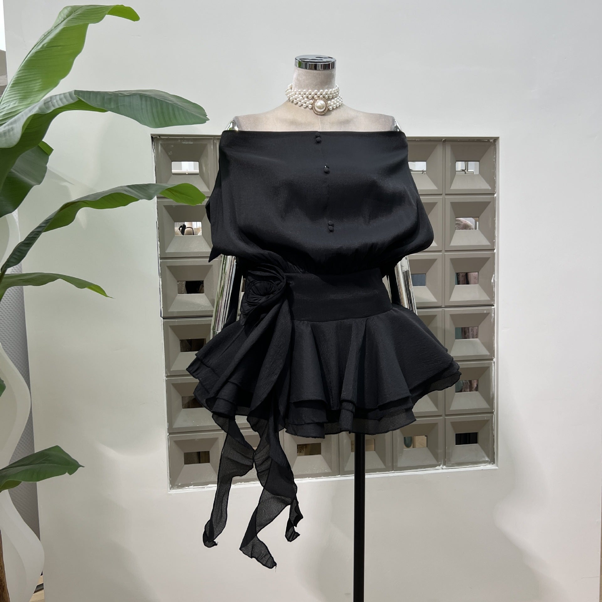 Off-Shoulder Bubble Sleeve Floral Mini Dress with Matching Shorts 9