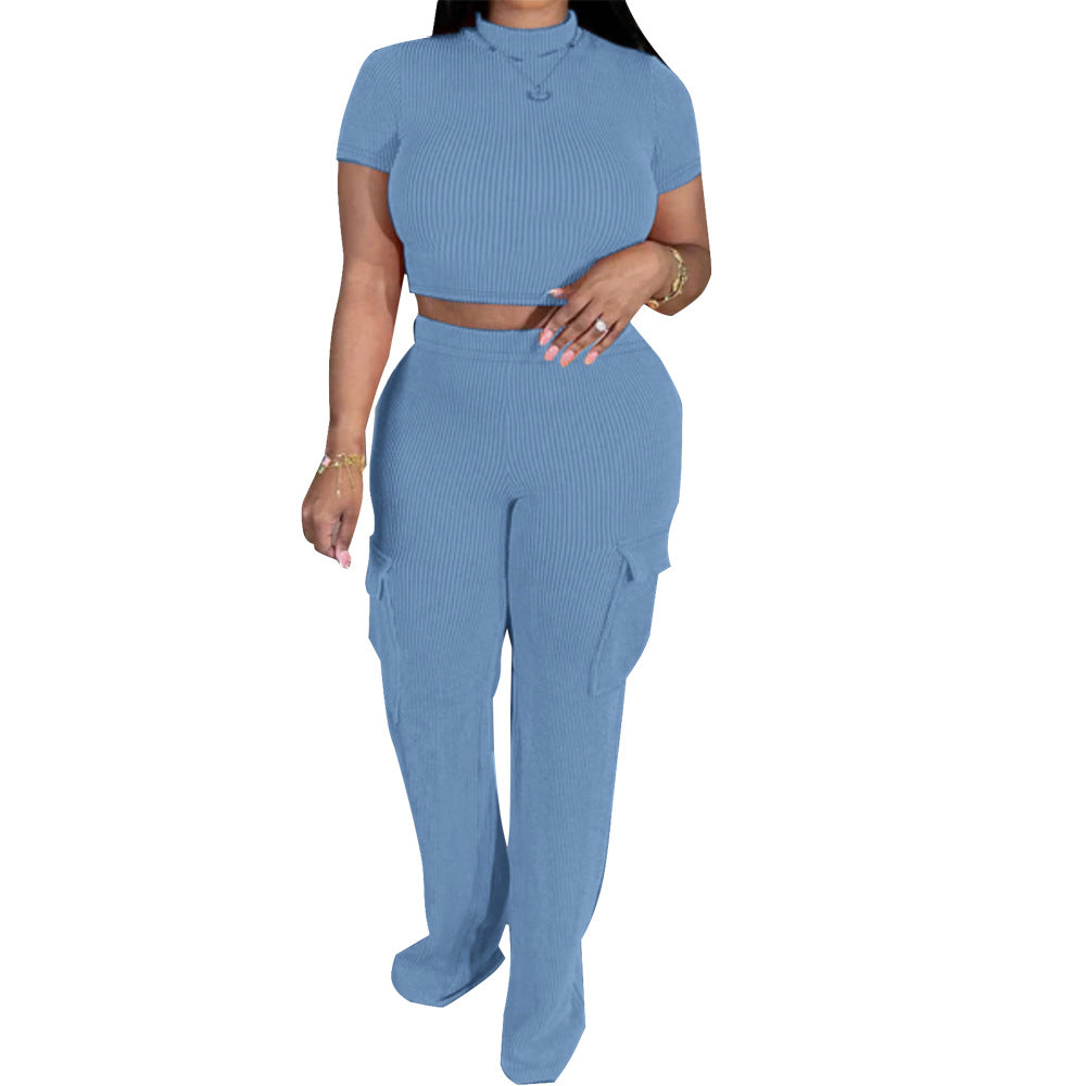 Women Casual Top and Pocket Pant Two-piece Set 8