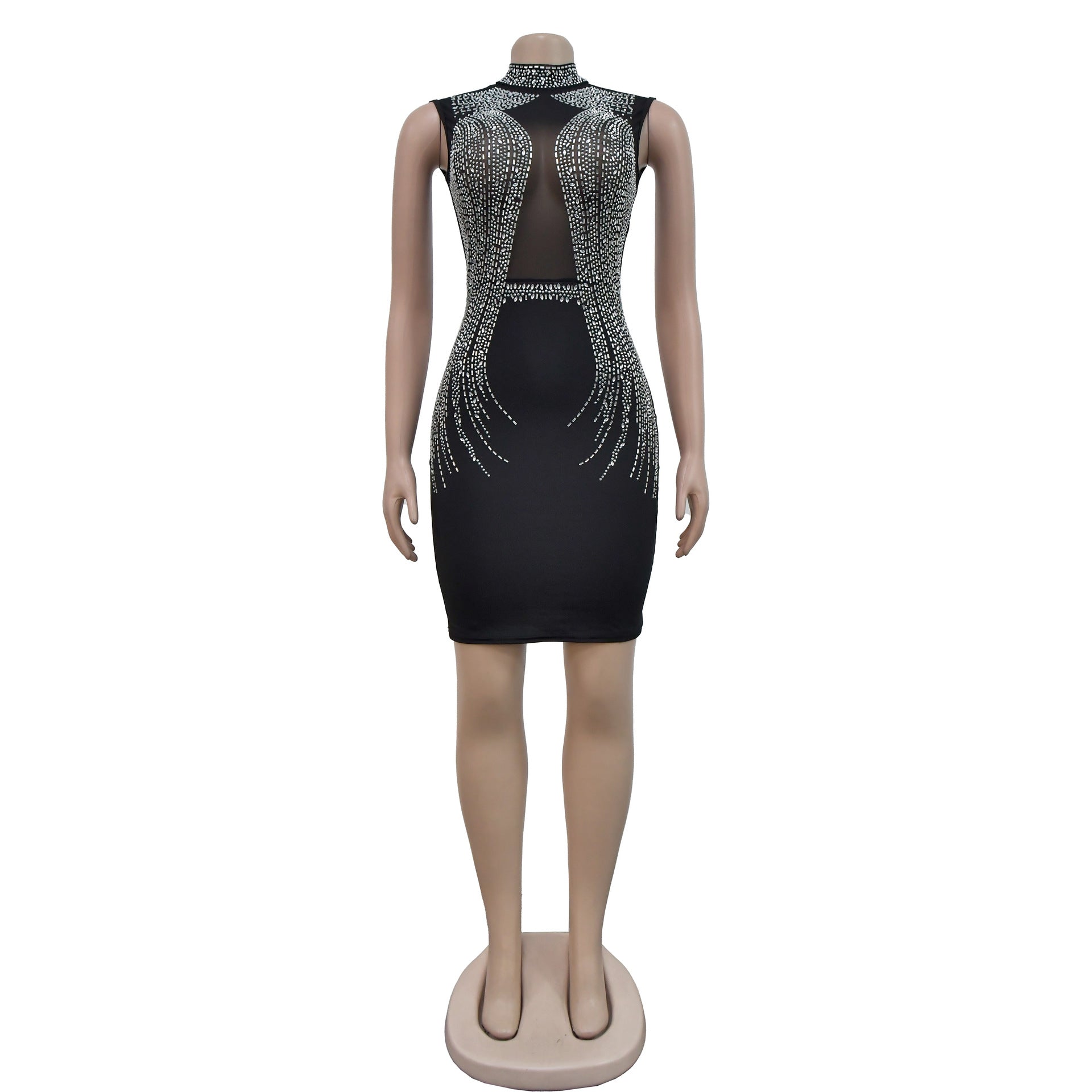 Women Contrast Color Mesh Beaded Bodycon Dress 17