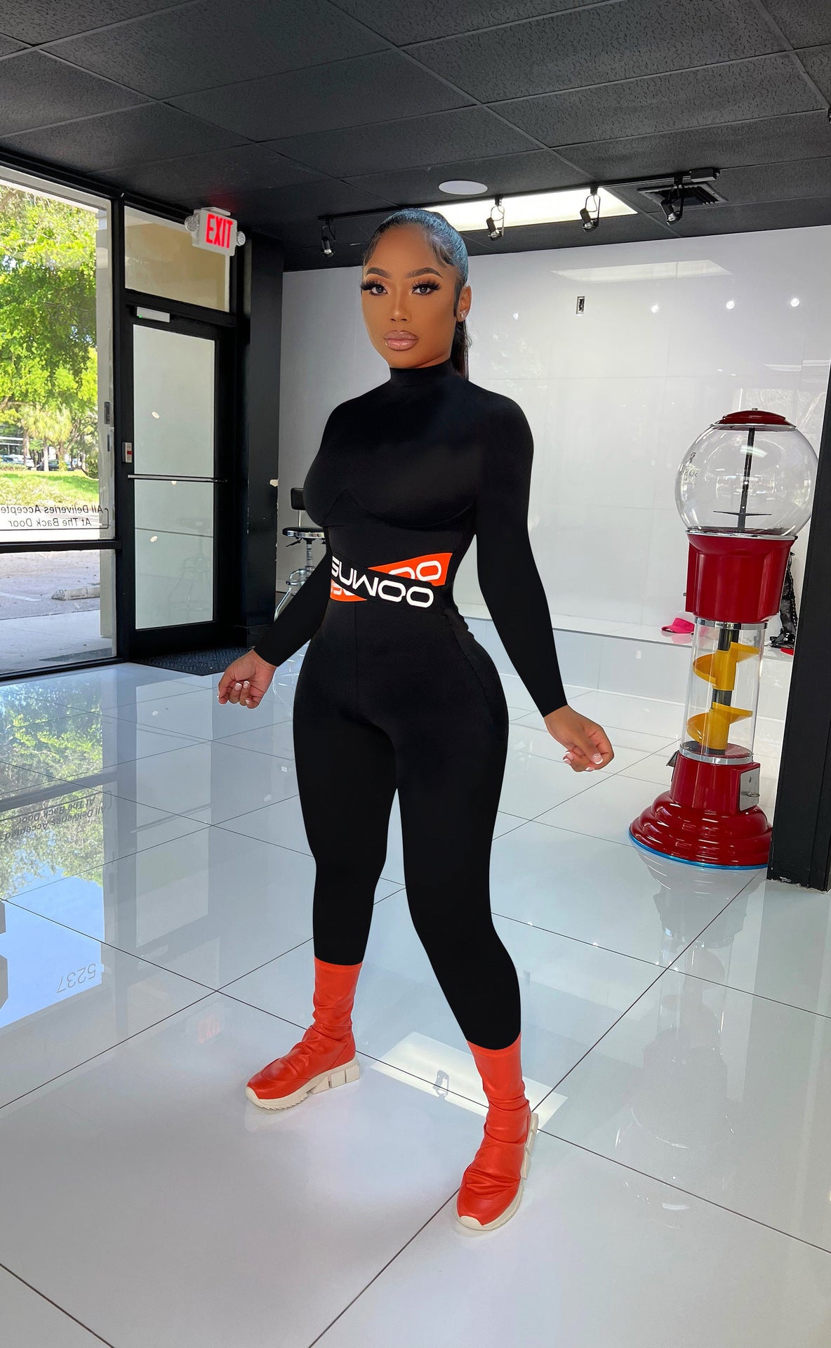 Women Sexy Letter Print Solid Color Long Sleeve Jumpsuit 4