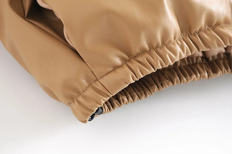 Leather Casual solid color leather cotton-padded Stand Collar jacket 36