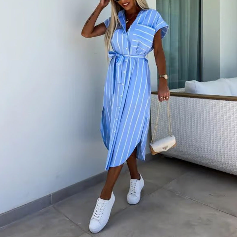 Spring Printed Turndown Collar Loose Shirt Dress 3