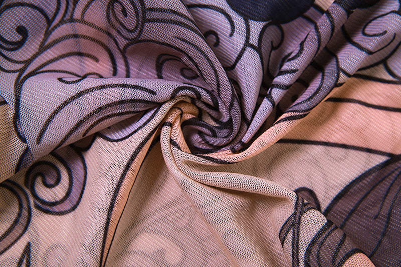 Summer Women's Sexy See-Through Mesh Print Hollow Low Back Tight Fitting Casual Jumpsuit 16