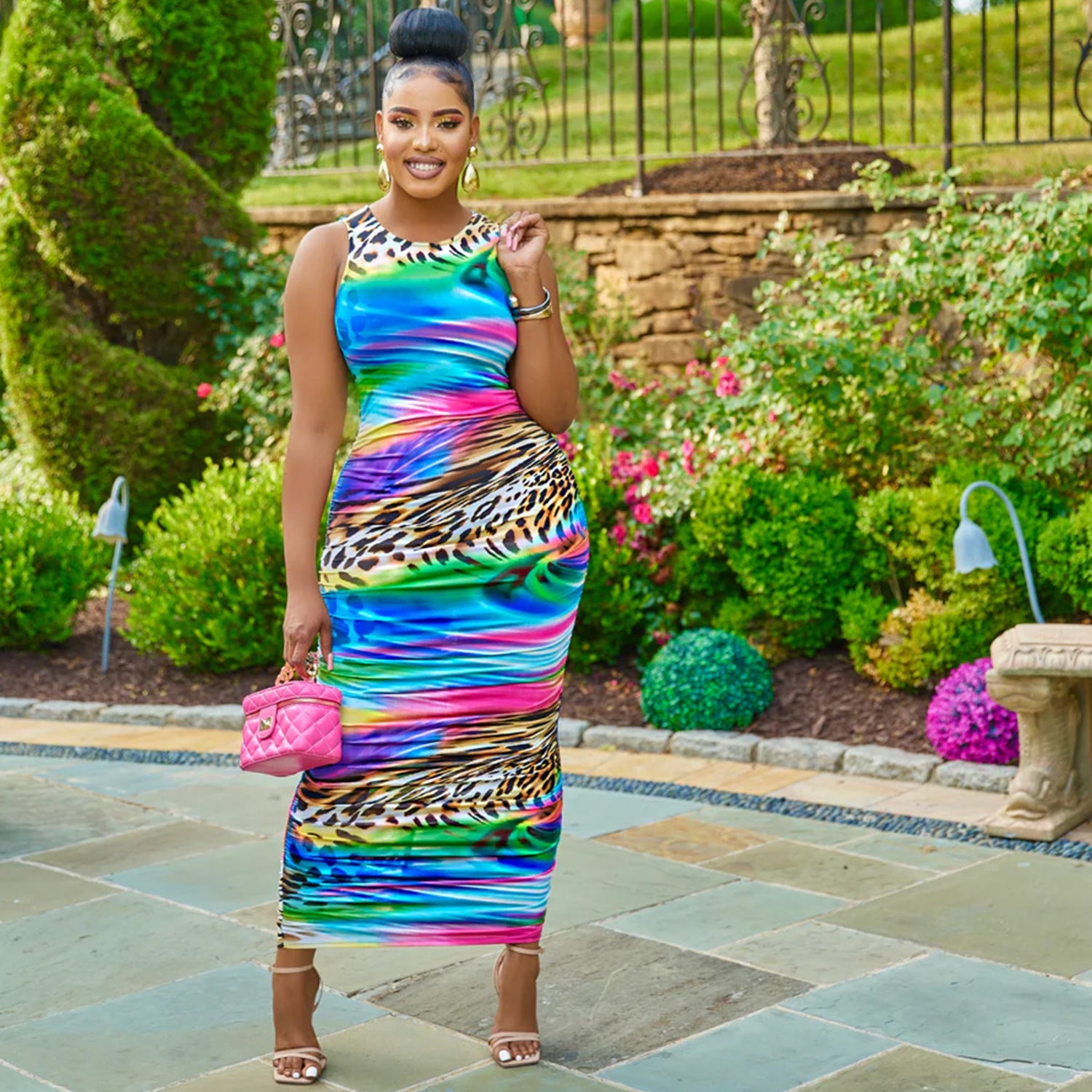 Autumn And Winter Women's Sexy Tight Fitting Printed Sleeveless Long Dress For Women 4