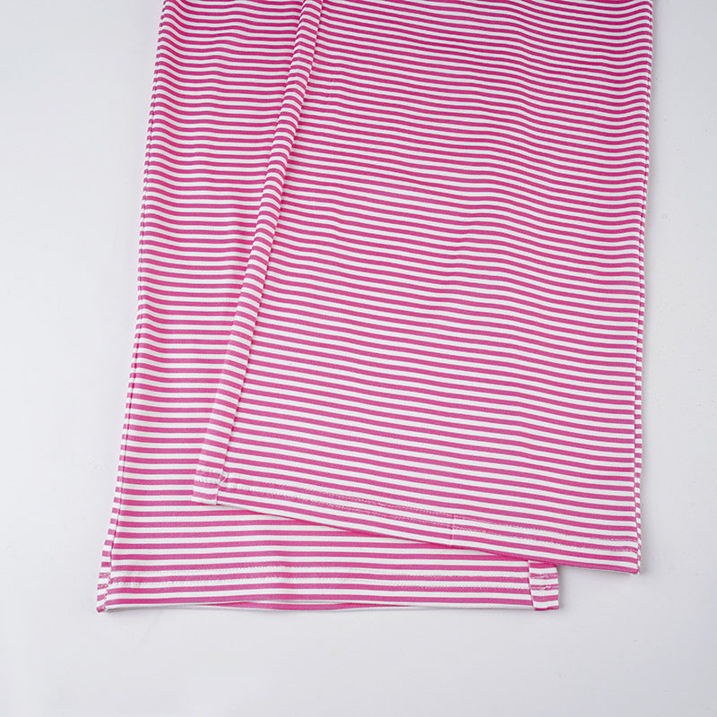 Women's Casual Loungewear High-Waisted Striped Knit Pants Wide-Leg Trousers 18