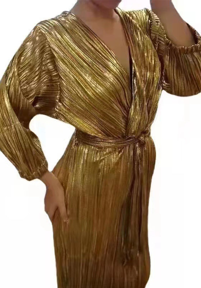 Women Chic V Neck Lace Up Dress