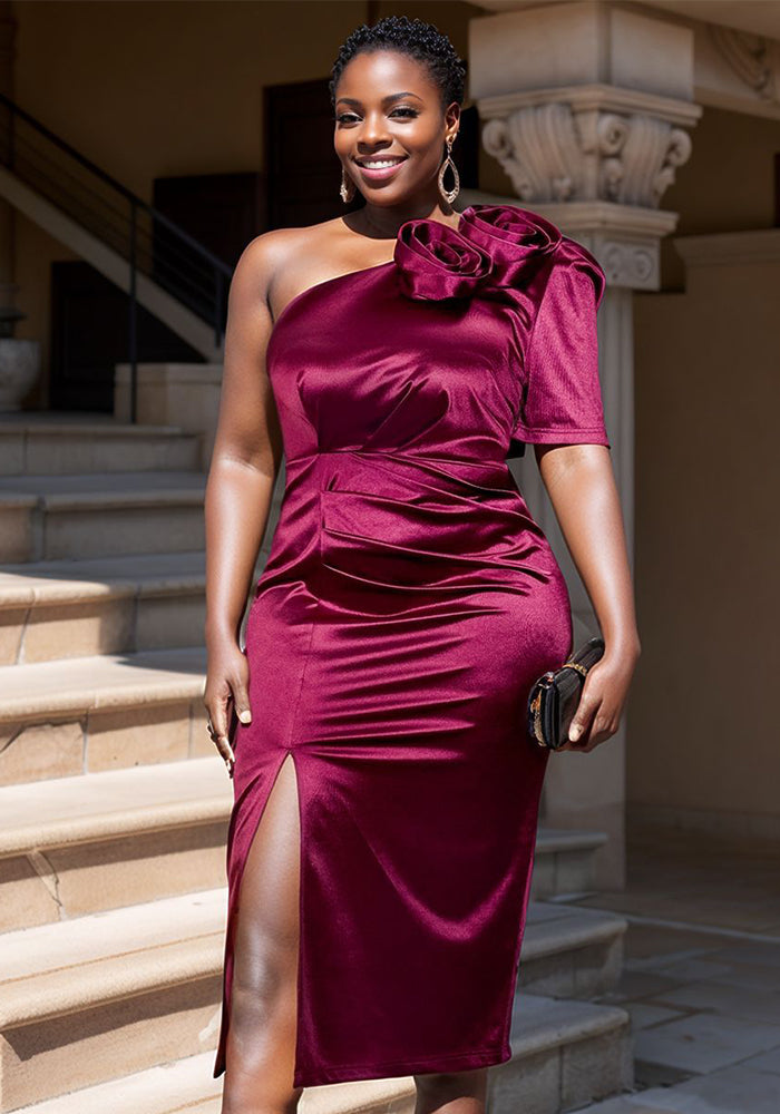 Flower One Shoulder Elegant Formal Party Dress