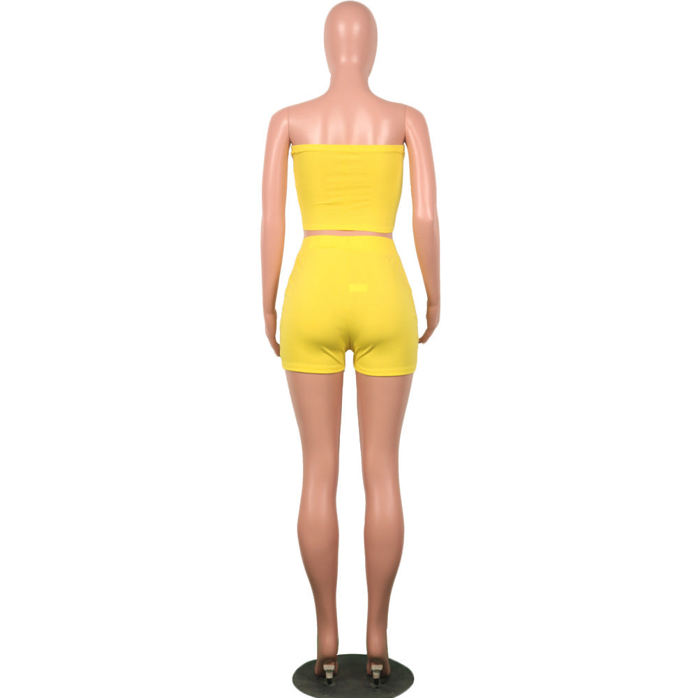 letter printed casual strapless patchwork sporty summer two-piece 12