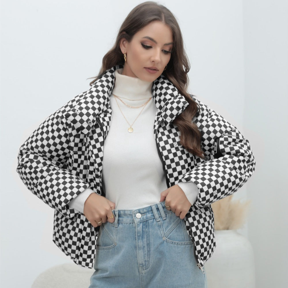 Plaid Plus Size Women's Coat Warm Down Jacket Cotton Padded Coat 8