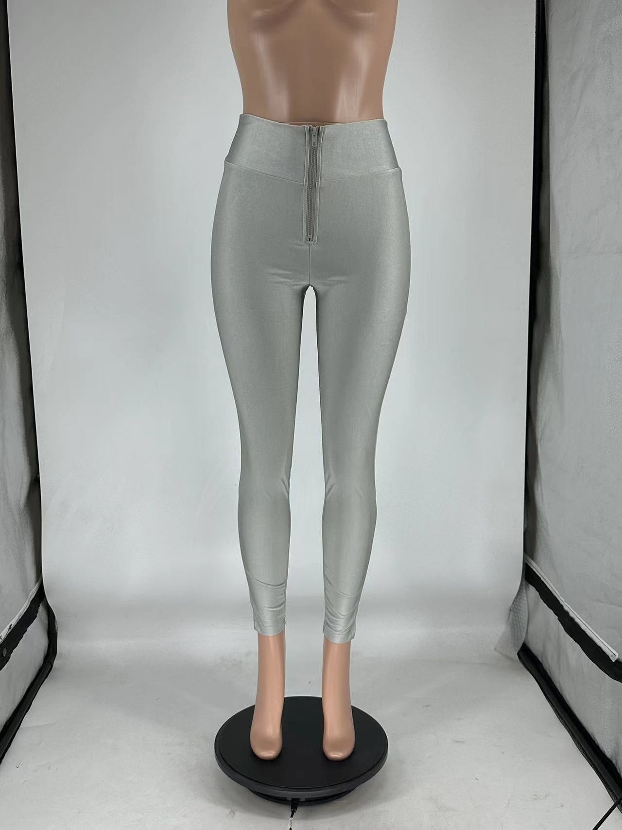 Women Summer Solid Stretchy Zipper Pants 18