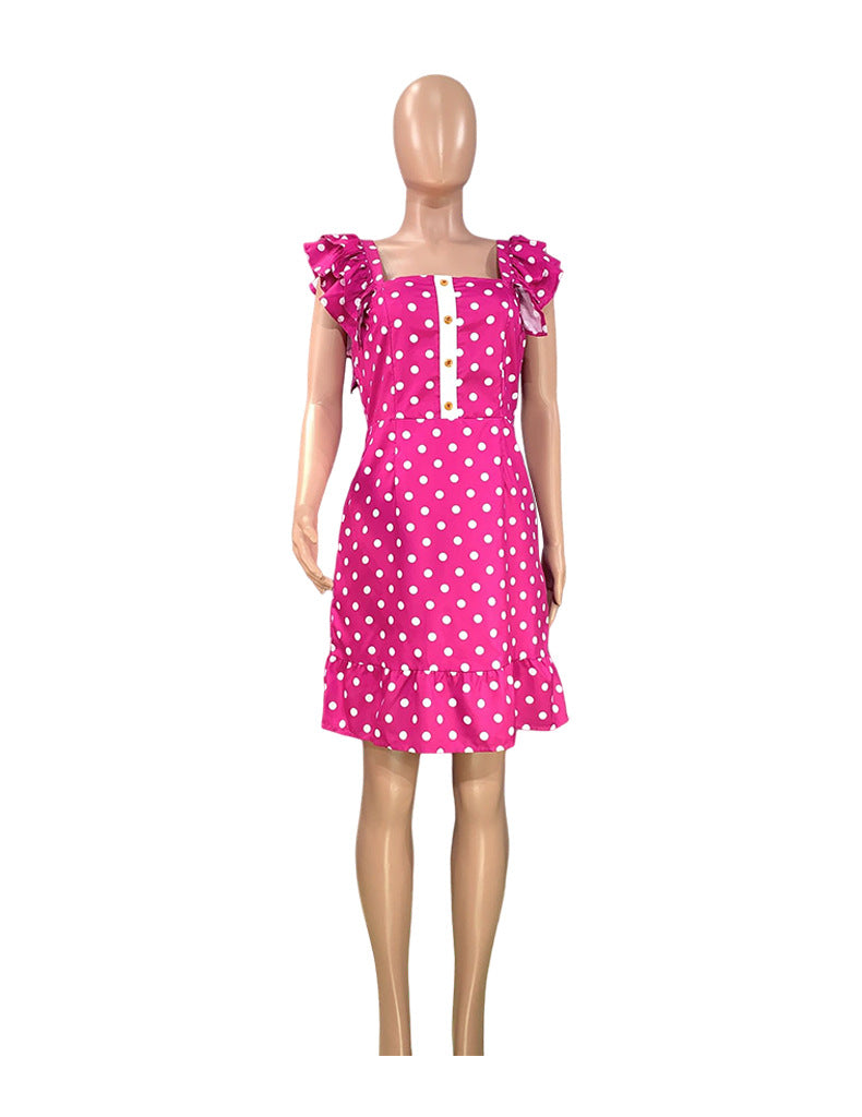 Women Summer Flying Sleeve Mini Sexy Polka Dot Dress 9