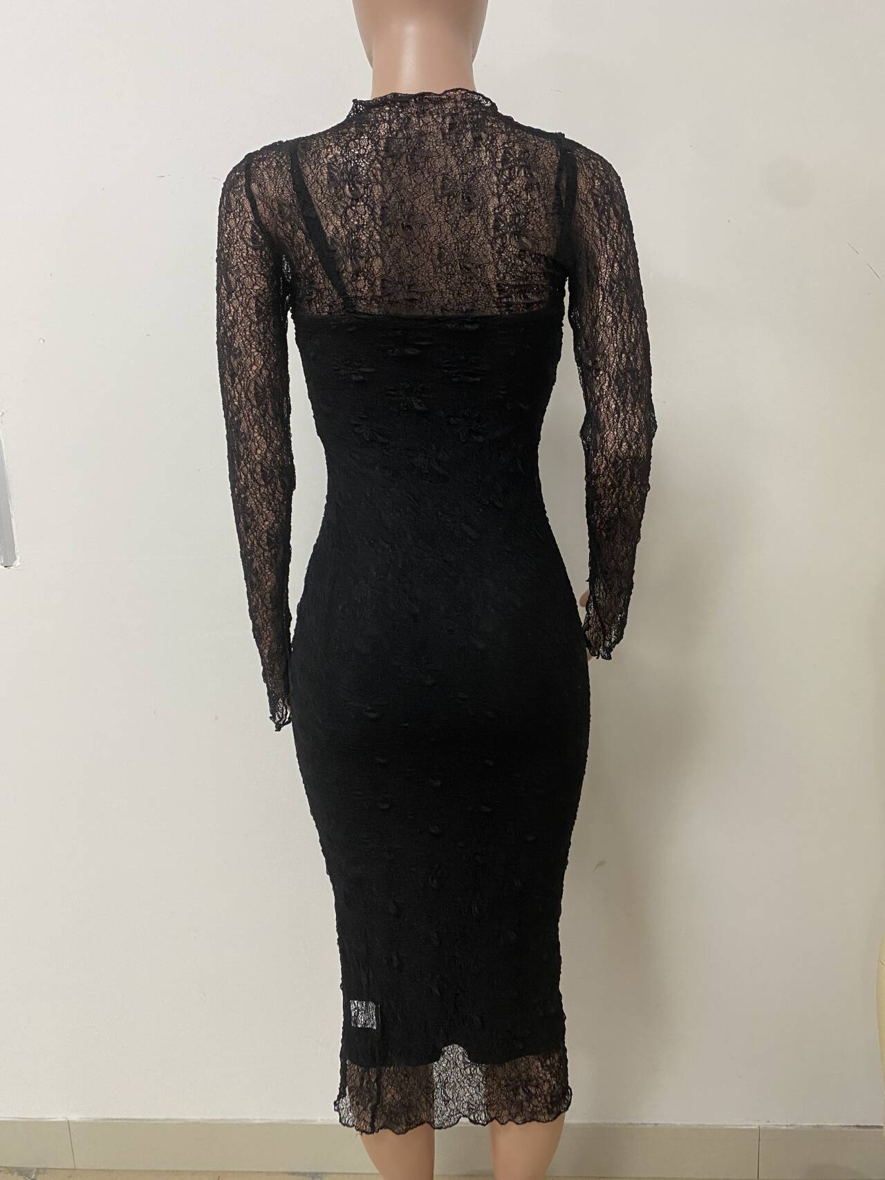 Women Lace Sleeve See-Through Sleeve Sexy Dress 10