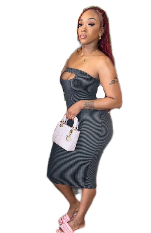 Women Stretch Solid Ribbed Strapless Off-Shoulder Bodycon Dress 6