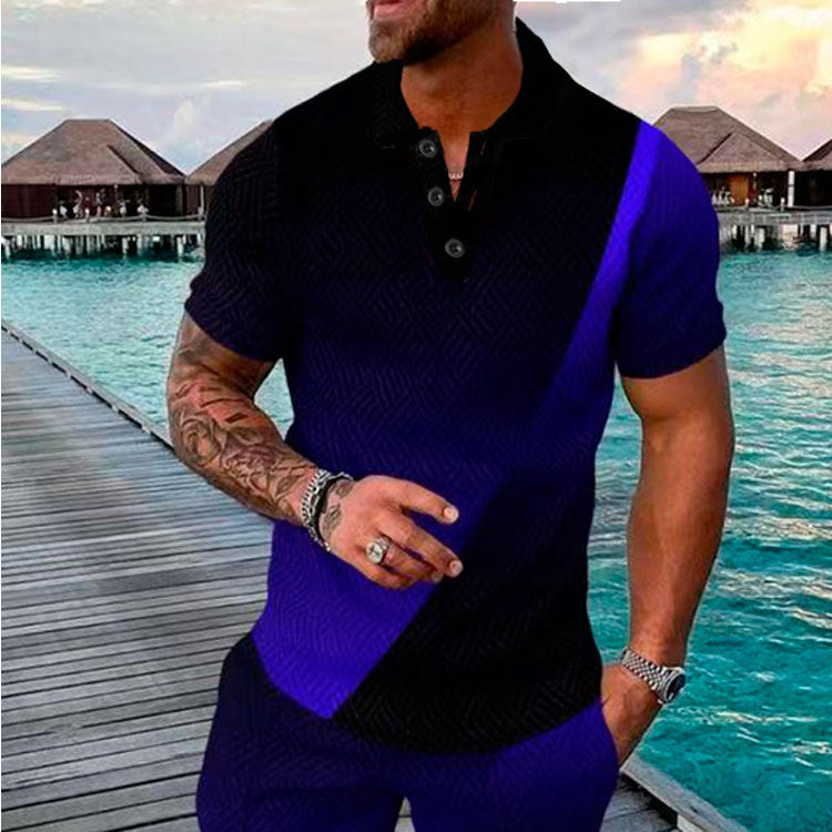 Men's Summer Fashion Casual 3D Printed Polo Shirt Turndown Collar Casual Short Sleeve 34