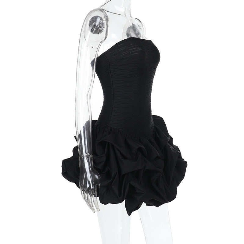 Women spring pleated multi-layer puffy strapless dress 8