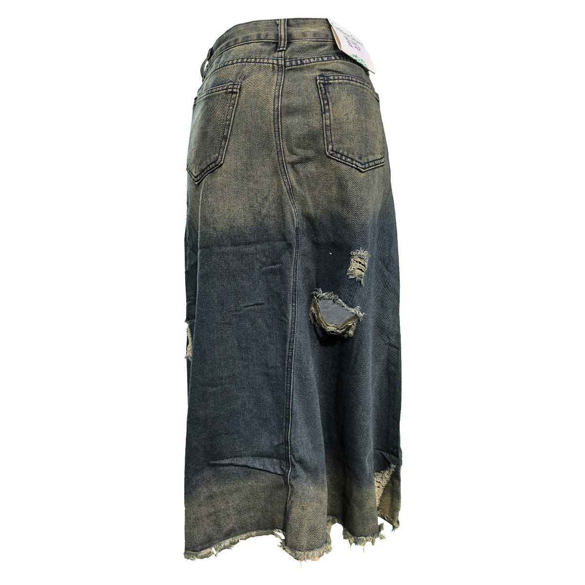 Pocket Distressed Ripped Straight Fit Loose Denim Skirt 8