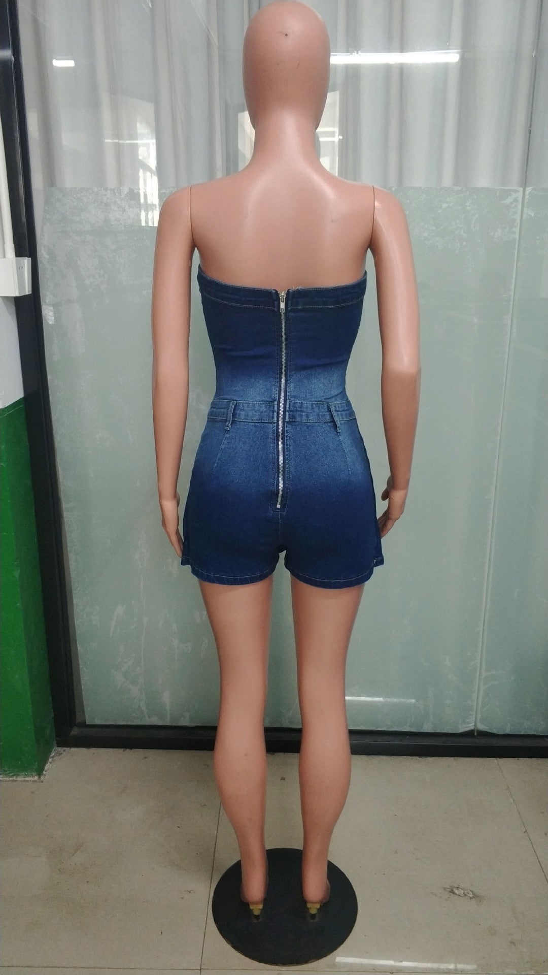 Tight Waist Slim Washed Denim Strapless Jumpsuit 6