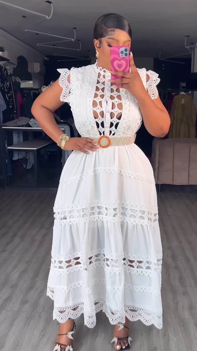 Women Vintage French Elegant Cutout Lace Patchwork Sleeveless Dress 7