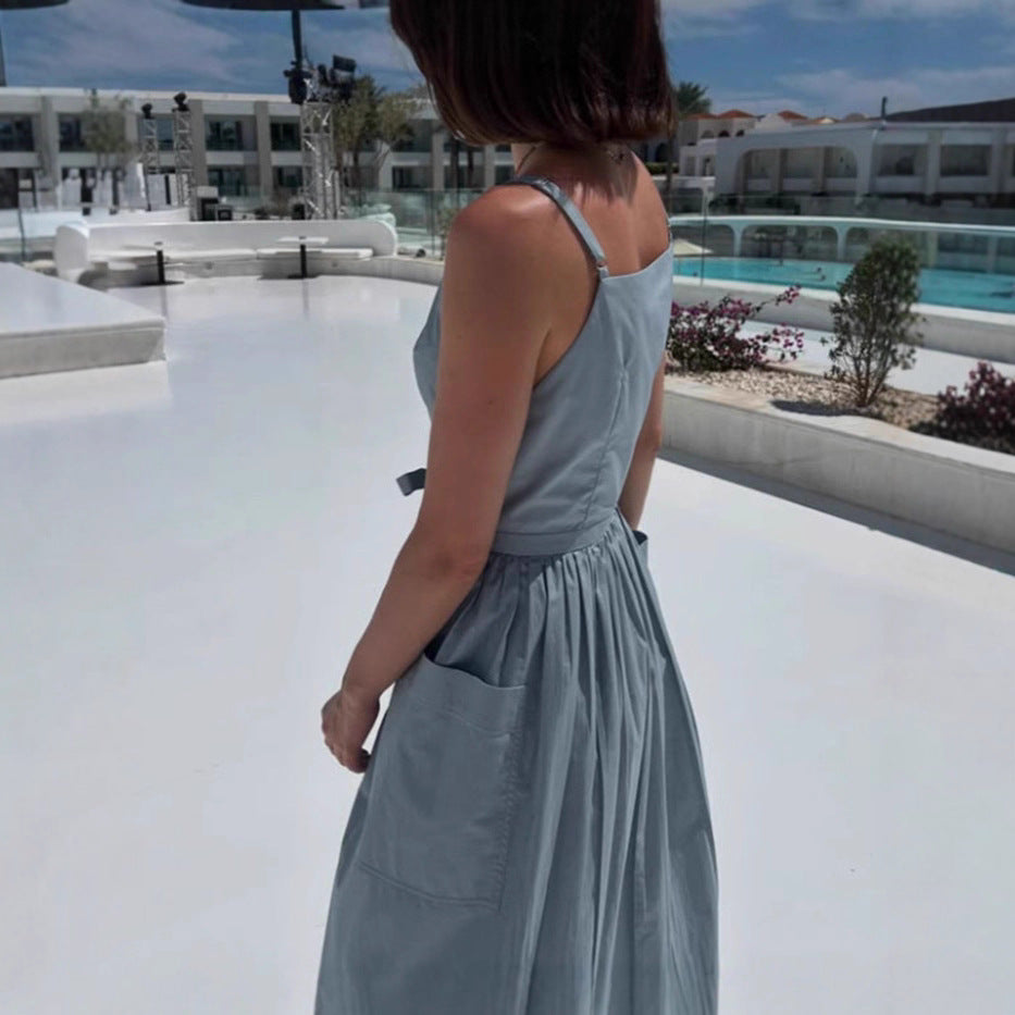 Women's Solid Color Strap Sleeveless Casual Loose Fashion Sundress 6