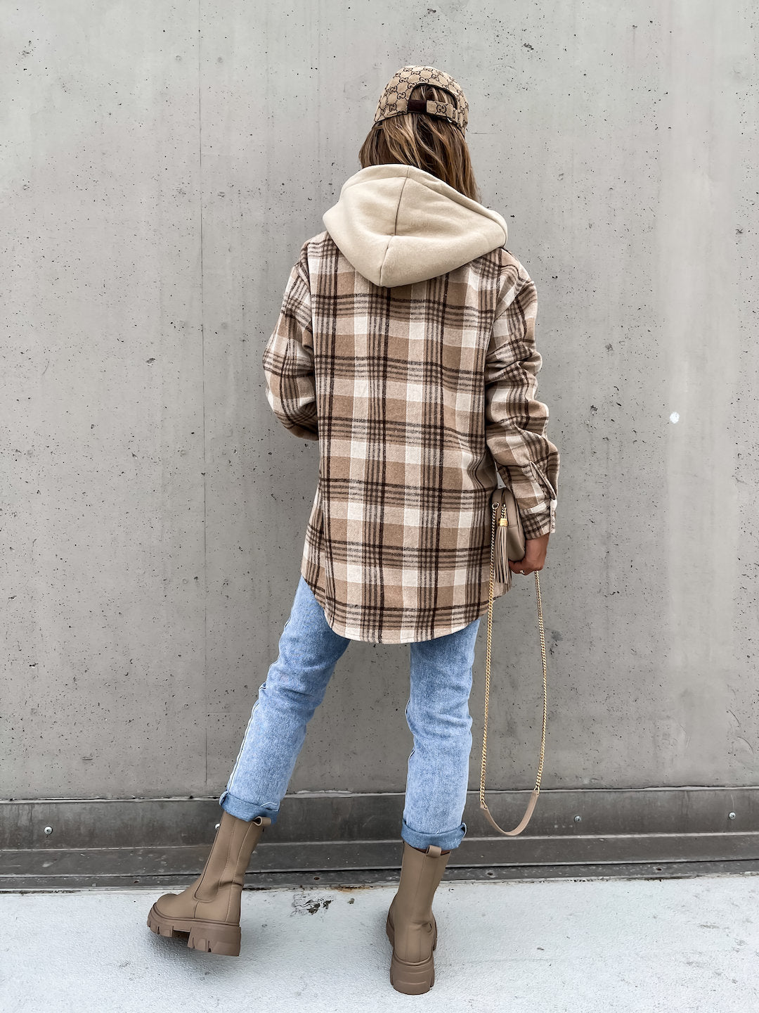 Winter Women's Outerwear Fashionable Hooded Plaid Coat 9