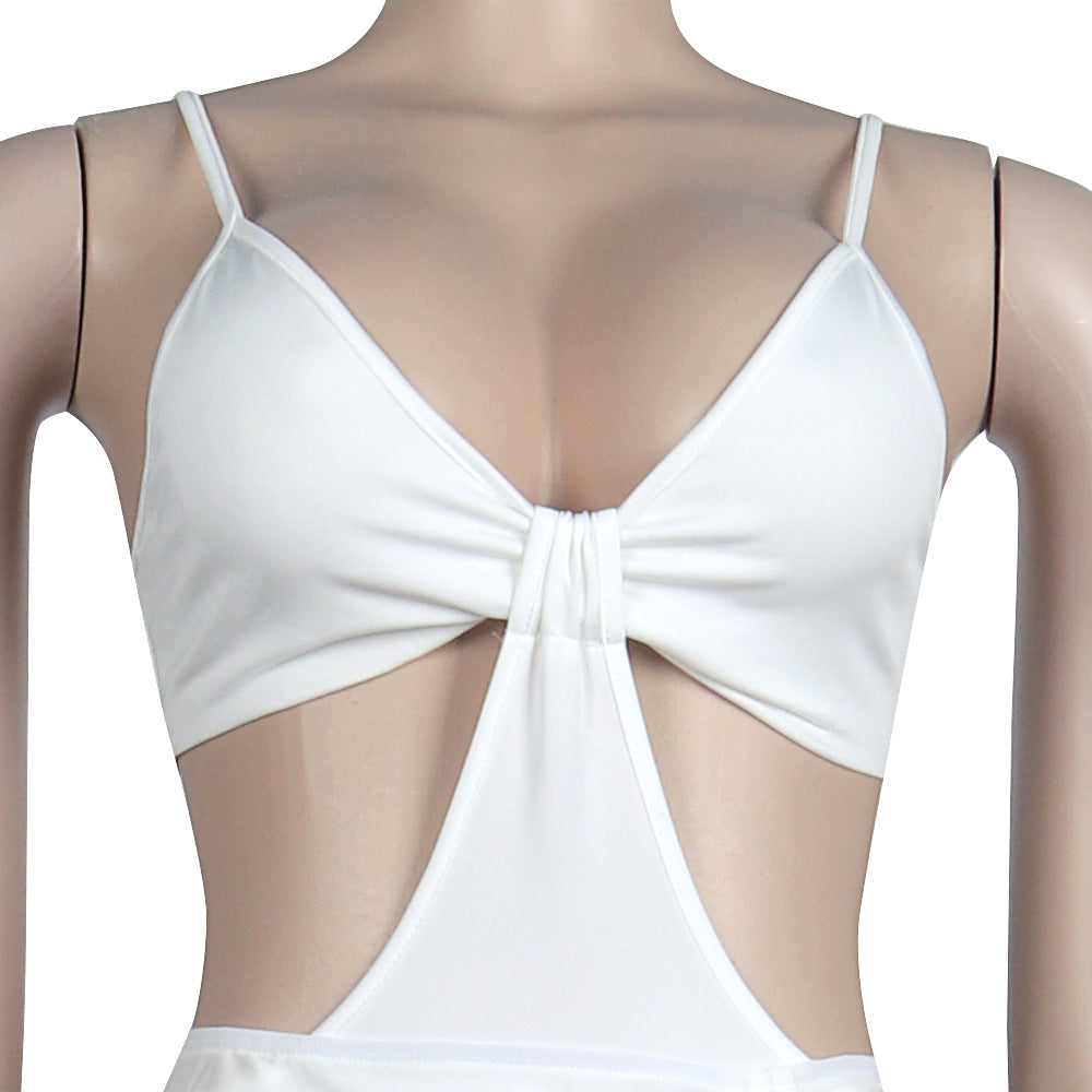 Women Sexy Suspender Crop Top and Slit Skirt Two-piece Set 16