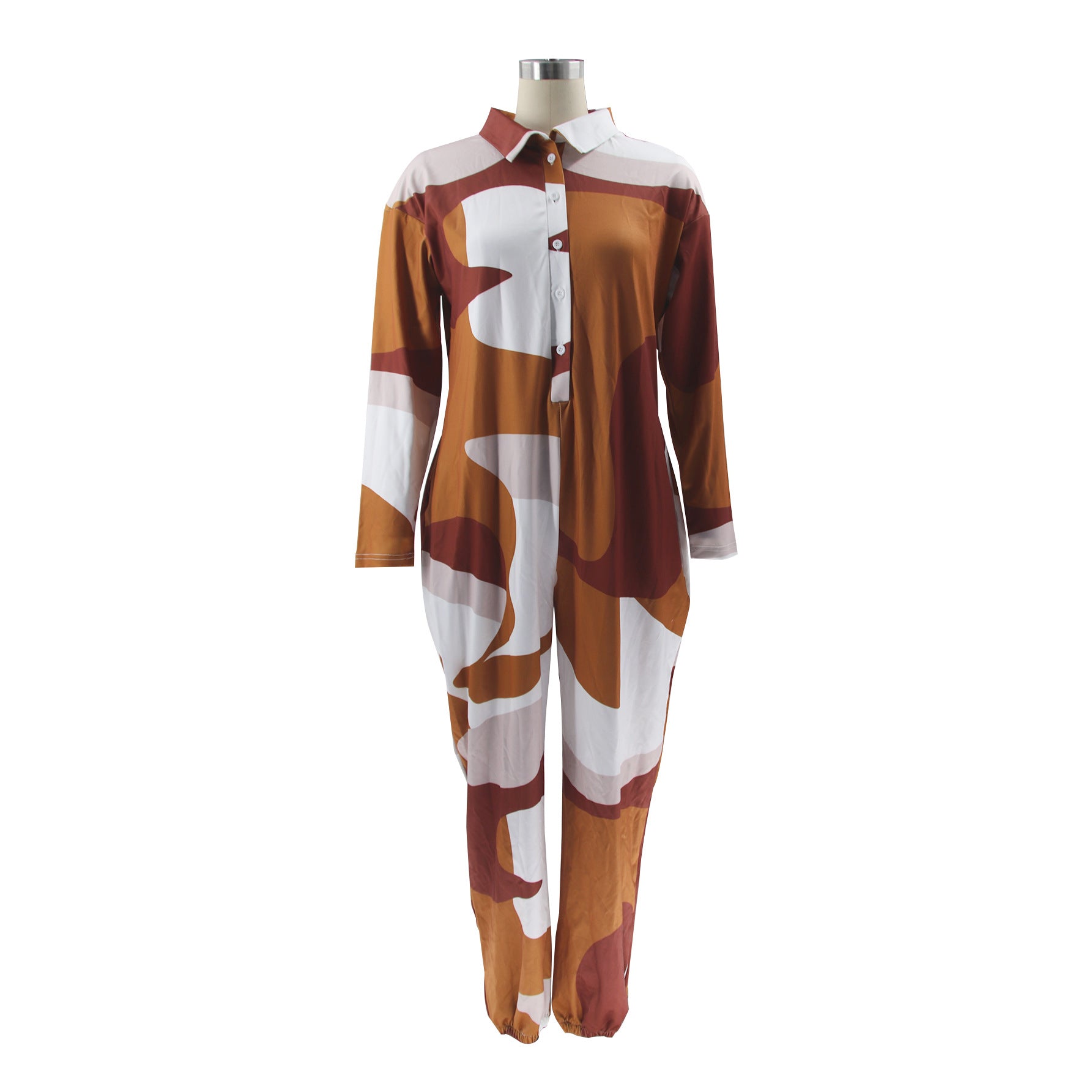 Sexy Turndown Collar Print Loose Jumpsuit 9