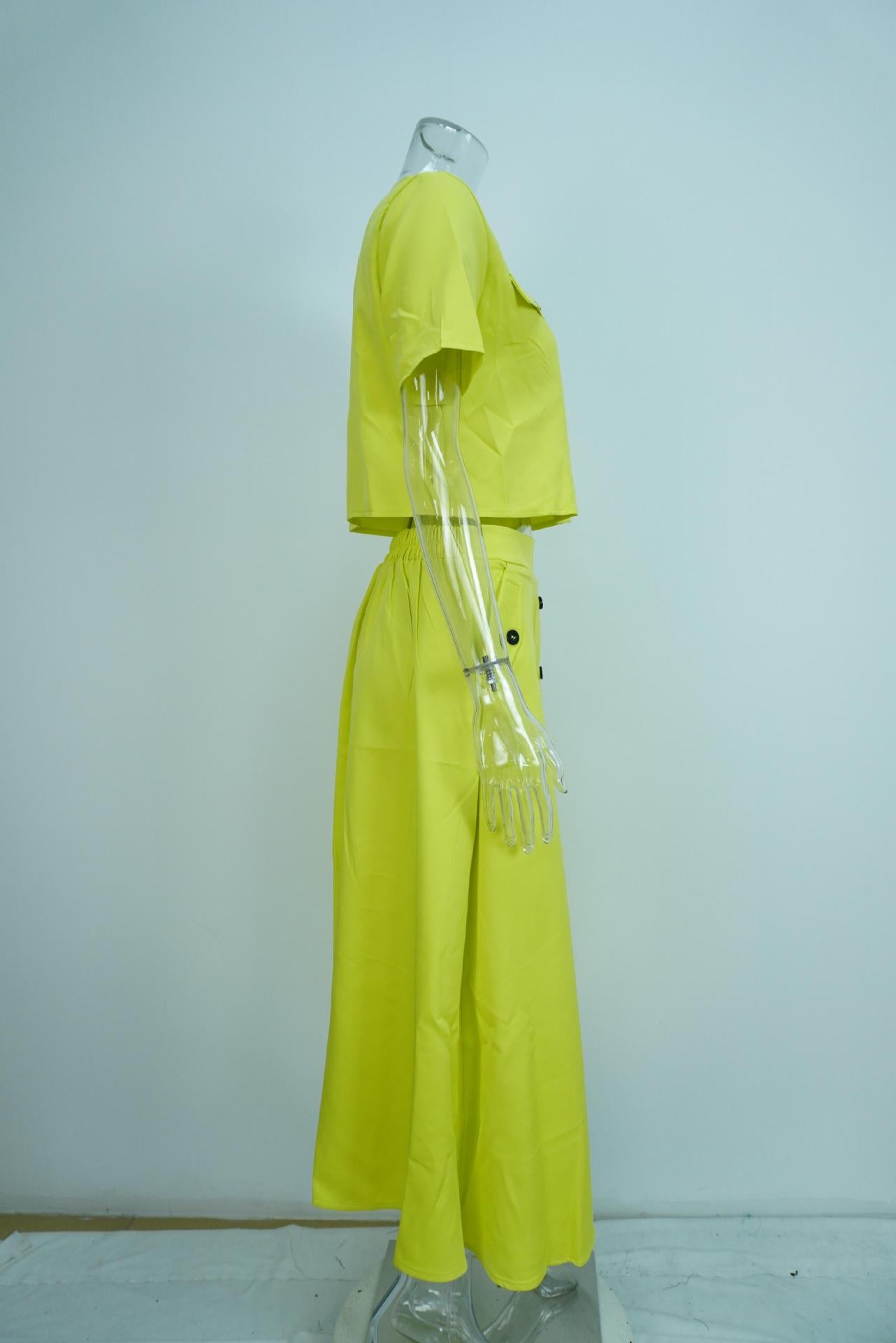 Elegant Solid Short Sleeve Spring Casual Two Piece Skirt Set 9