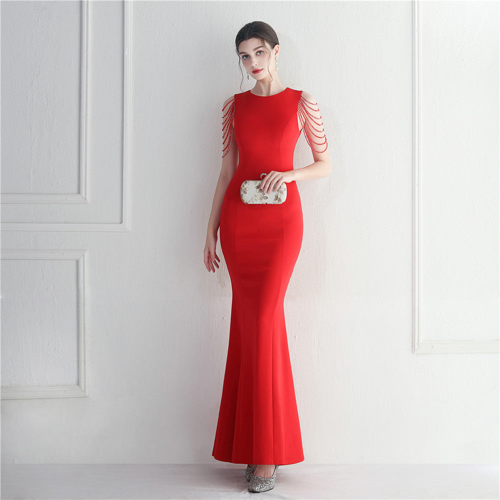 Women Elegant Beaded Evening Maxi Mermaid Evening Dress 8