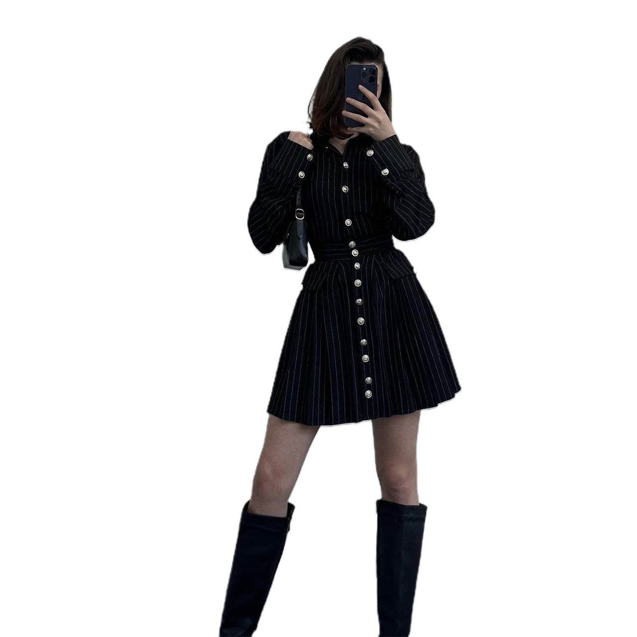 Women long sleeve shirt pleated skirt 8