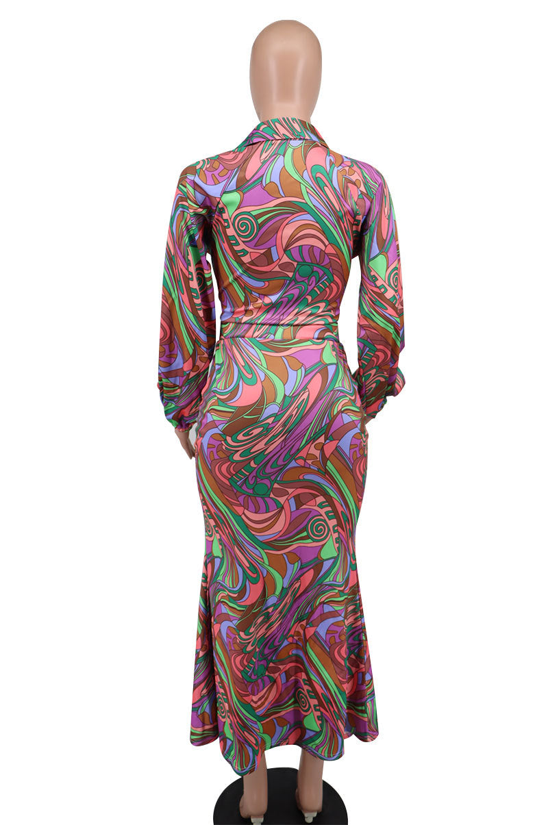 Fashion Spring Casual Print Long Sleeve Two-Piece Women'S Skirt Set 10