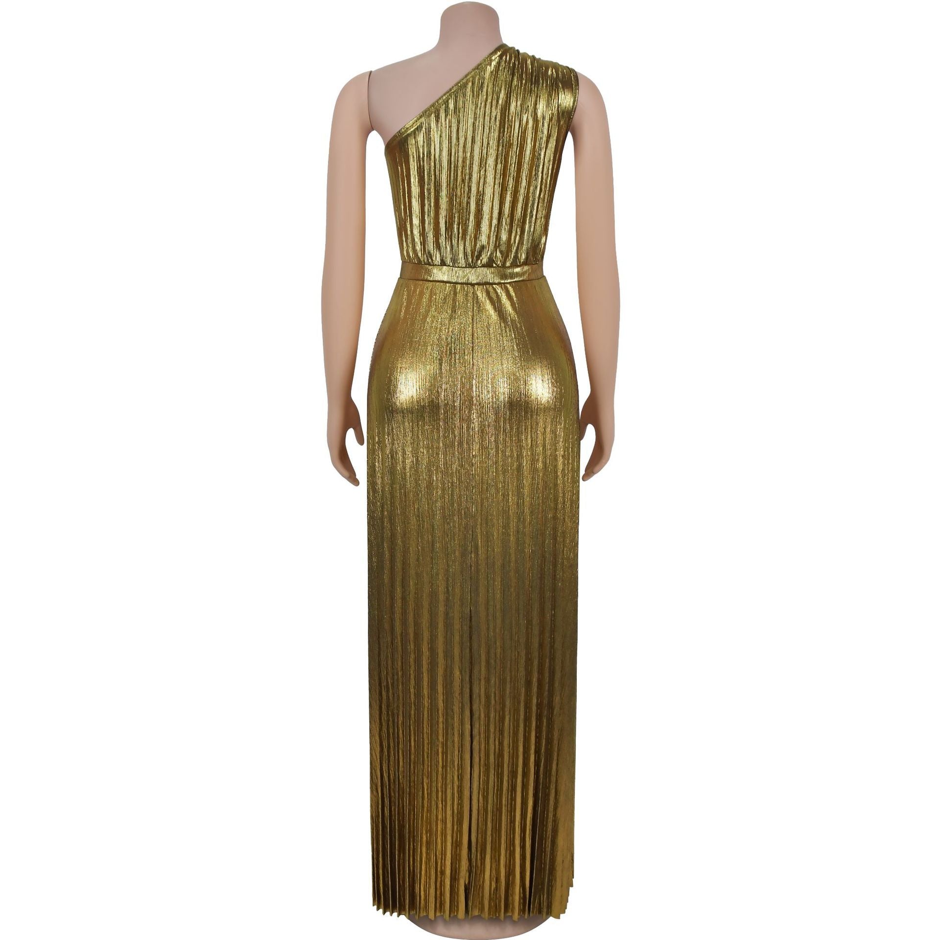 Women Elegant Shiny Slash Shoulder Sleeveless Solid Dress 7