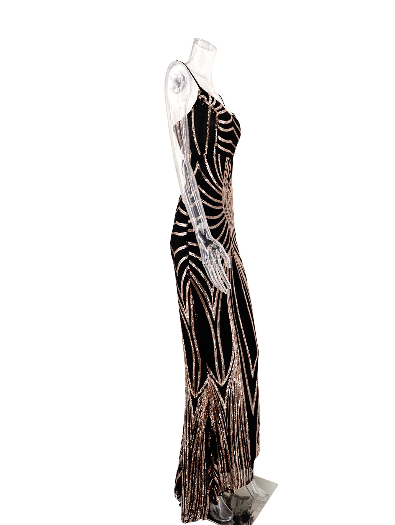 Sexy Low Back Sequin Long Dress Strap Stretch Dress 16