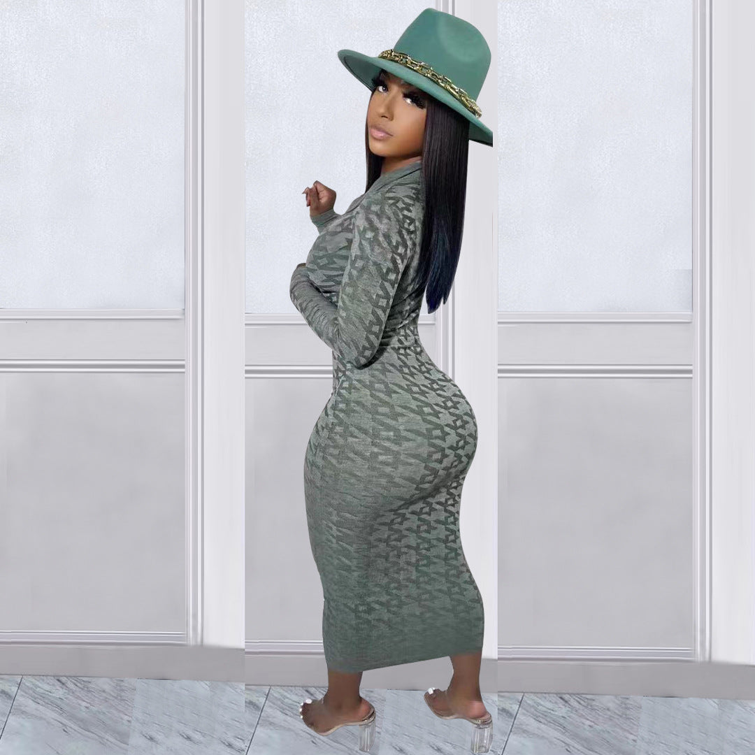 Women Autumn Long Sleeve Print Dress