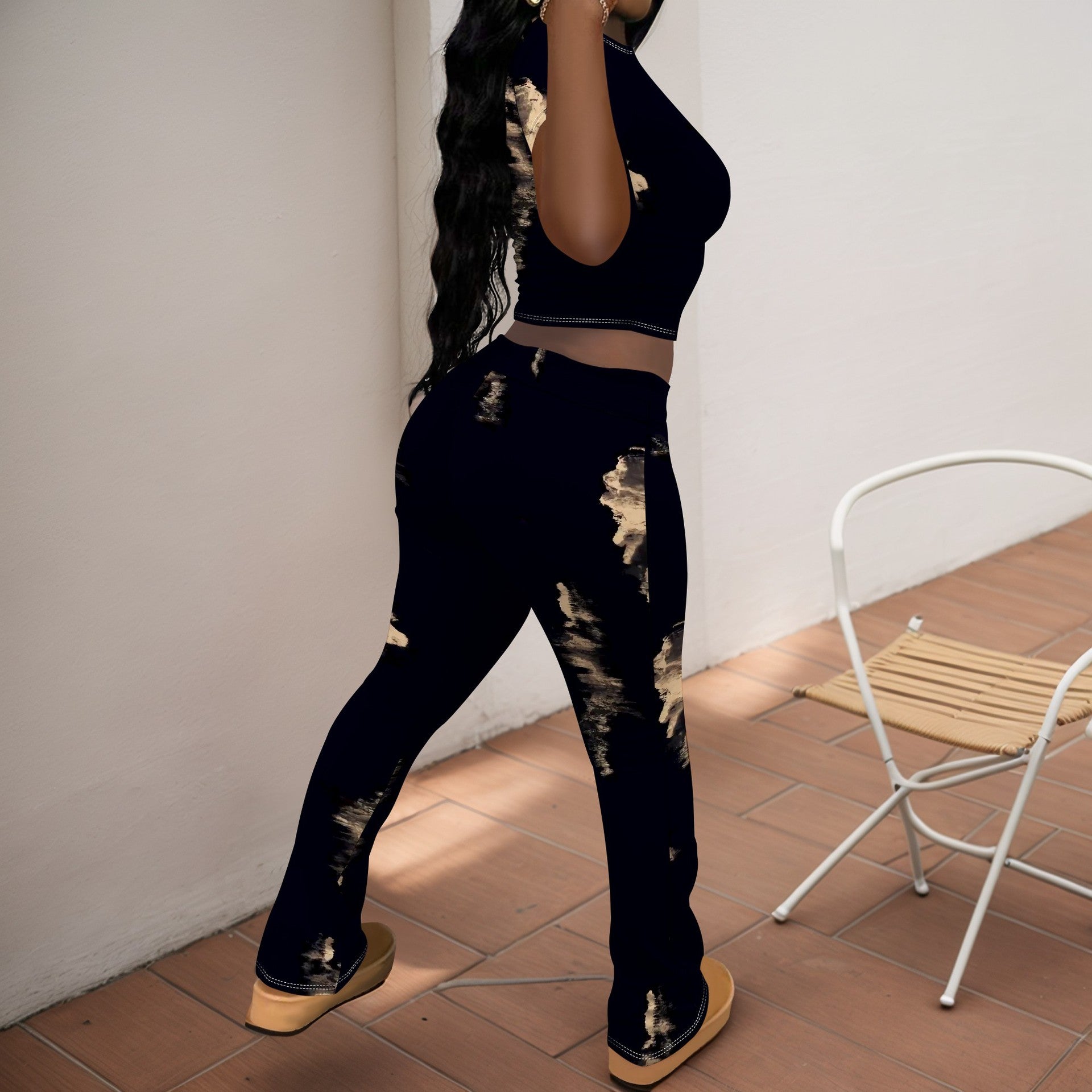 Women Casual Printed Short-Sleeved Top and Pants Two-Piece Set 10