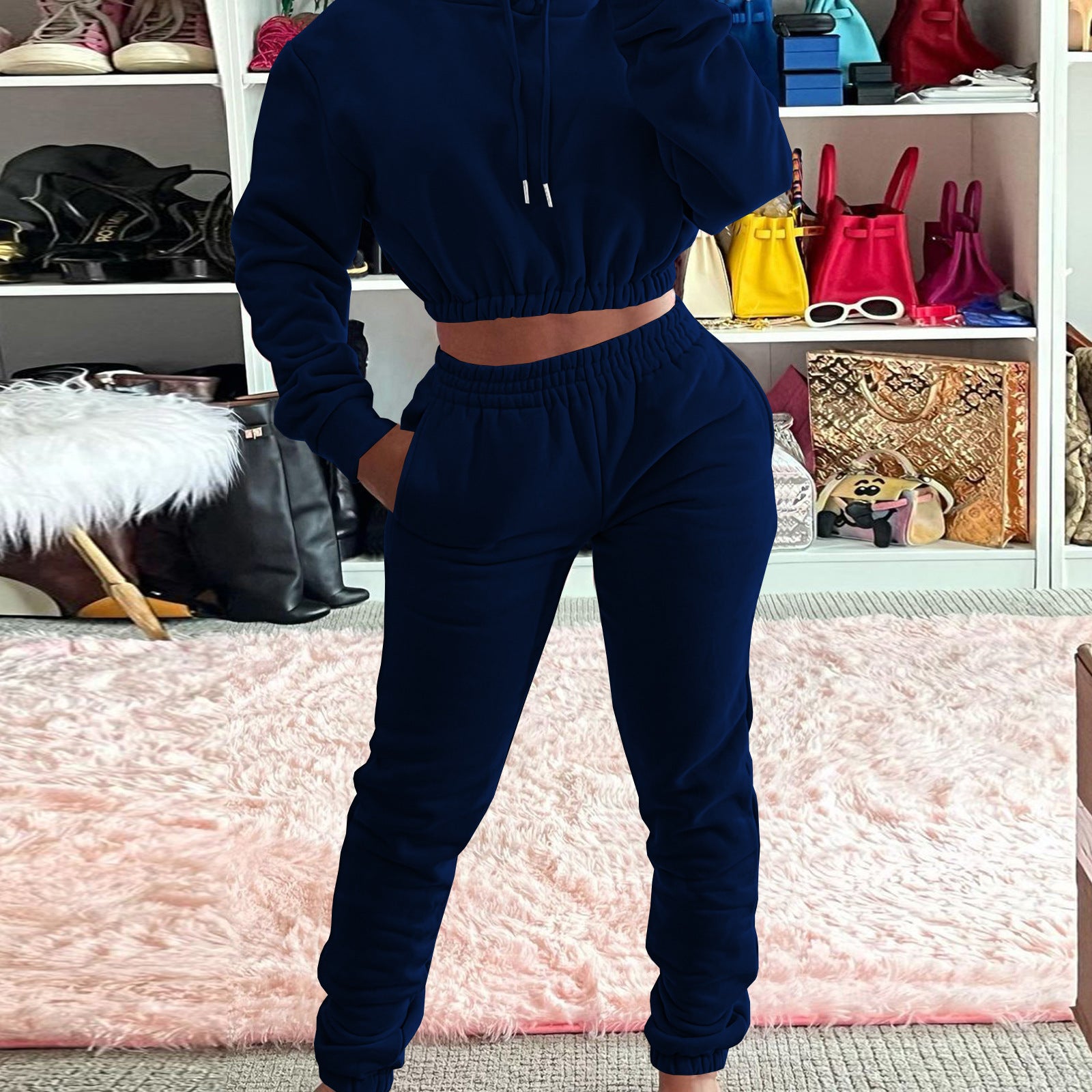 Women's Spring And Winter Velvet Sports Casual Hoodies Jogging Pants Two-Piece Set 9