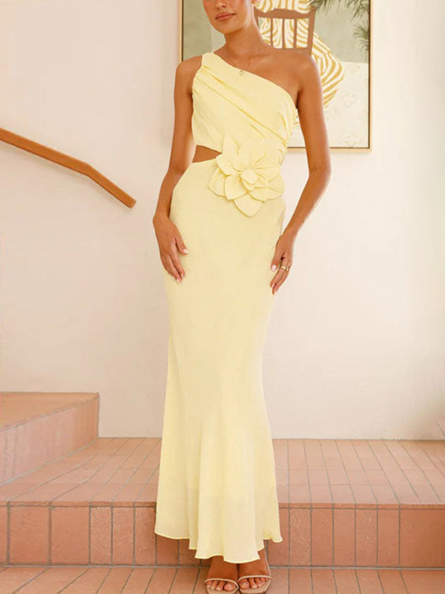 Women French Autumn Slash Shoulder Open-Waist Floral Bodycon Dress 5