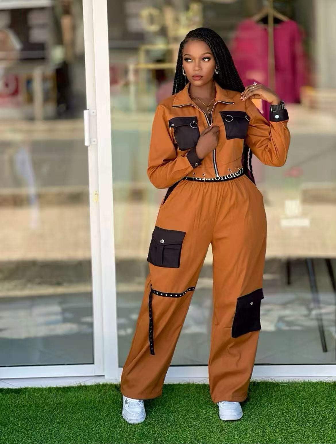 African Women Top and Cargo trousers Casual Two Piece Set