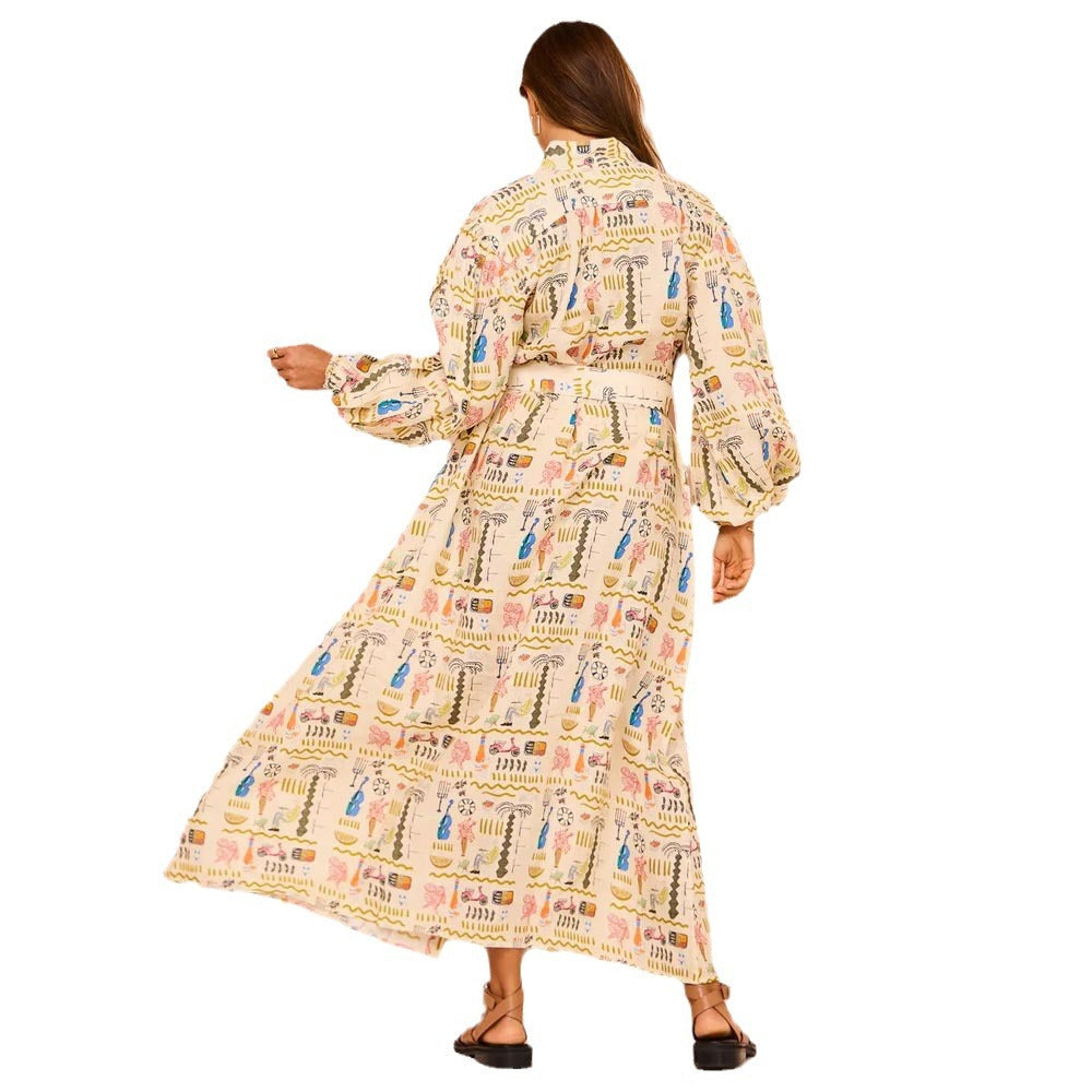 Spring And Autumn Long Sleeve Printed Casual Loose Holidays Women's Dress 3