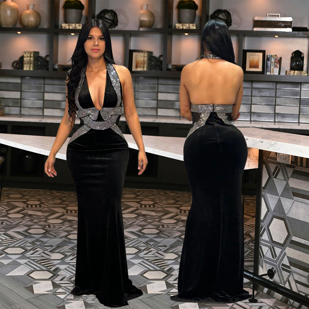 Sexy Halter Neck Low Back Fashion Sleeveless Slim Long Party Evening Dress 3