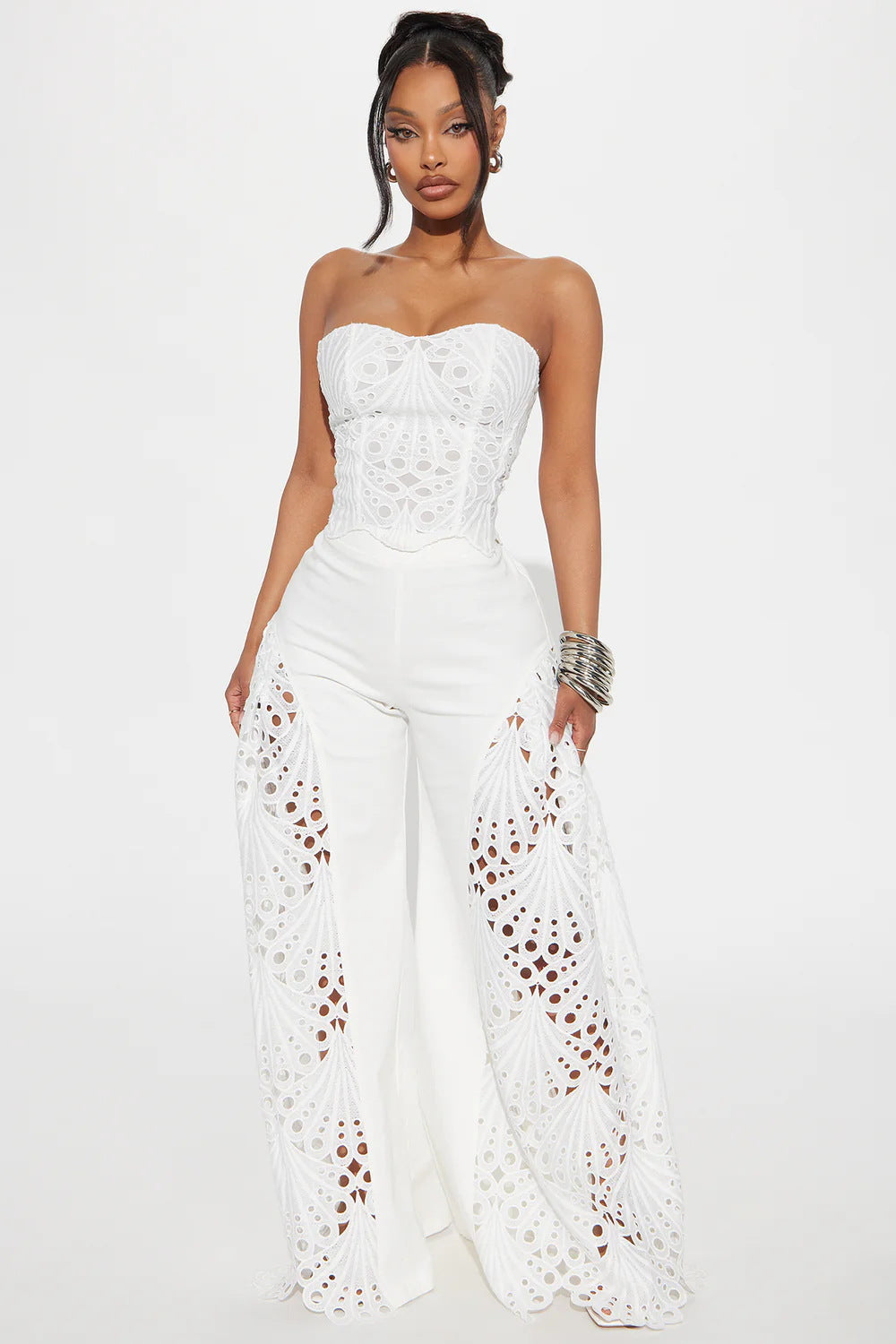 Women Lace Strapless Top and Pant Two-piece Set 8