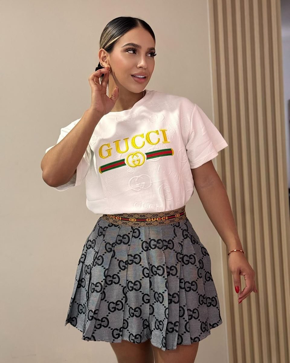 Women Print Short Sleeve  Top and Skirt Two Piece Set 7