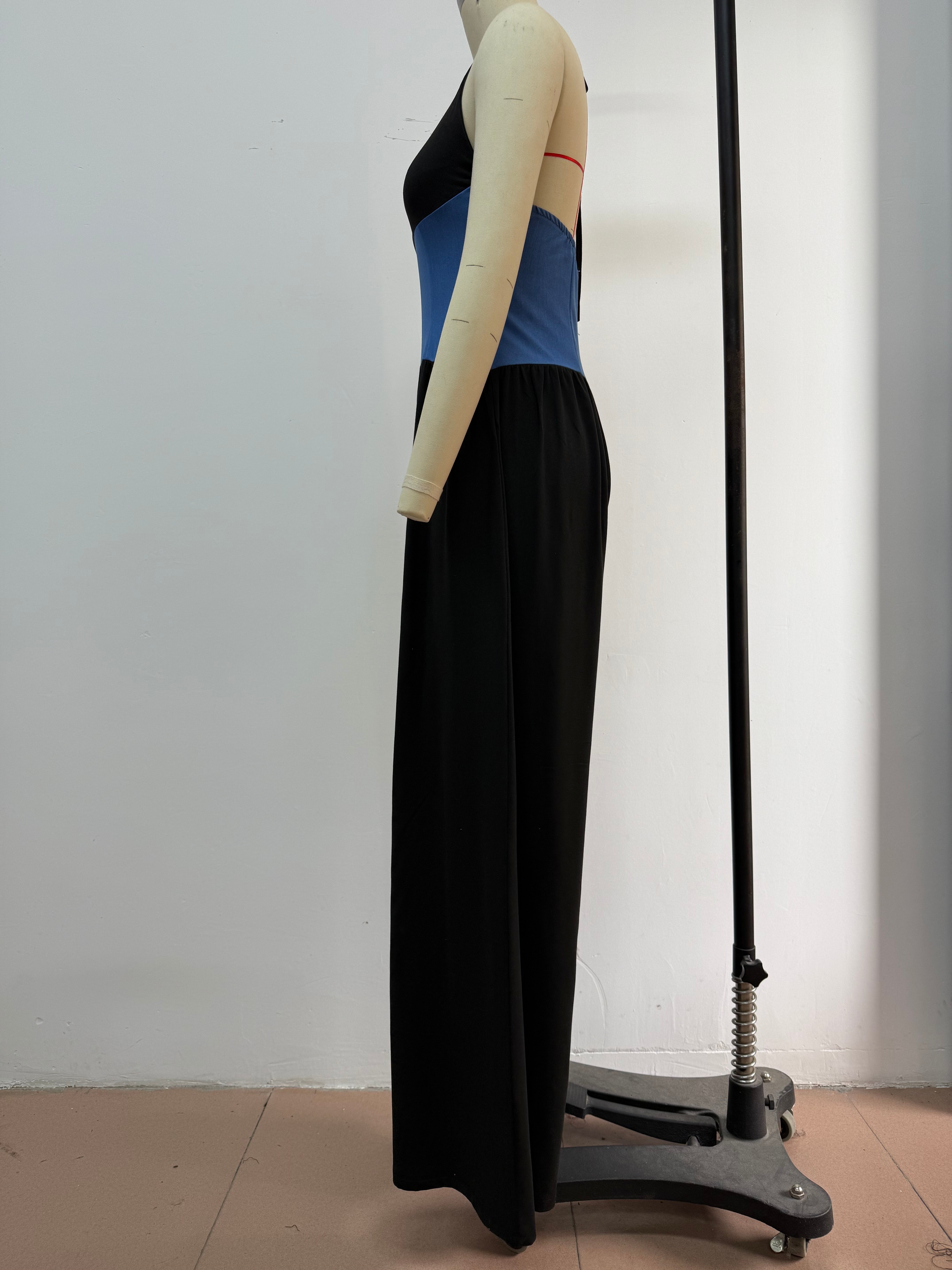 Women Halter Neck Sleeveless Patchwork Wide-leg Jumpsuits 5